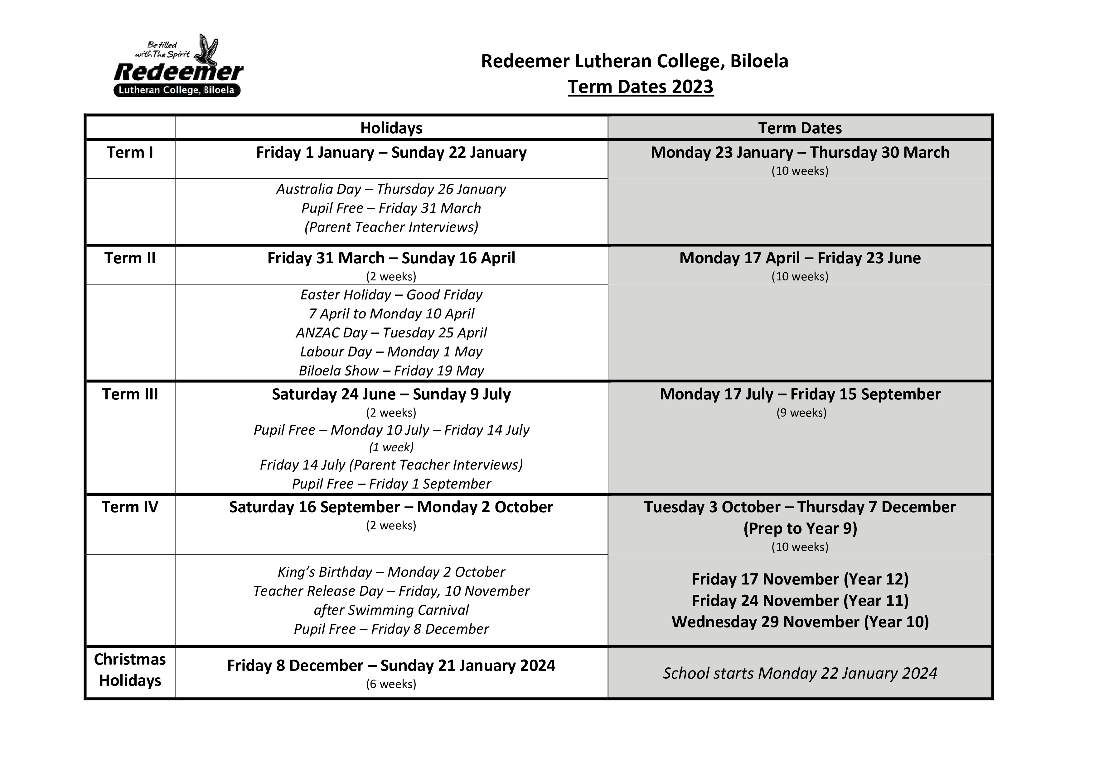 Term Dates 2023